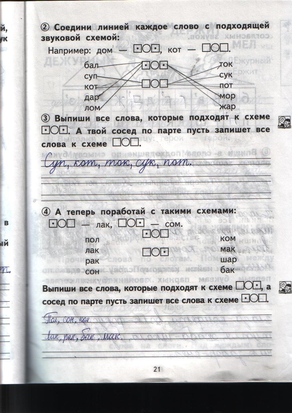 Рабочая тетрадь по русскому 1 класс, задание номер стр. 21