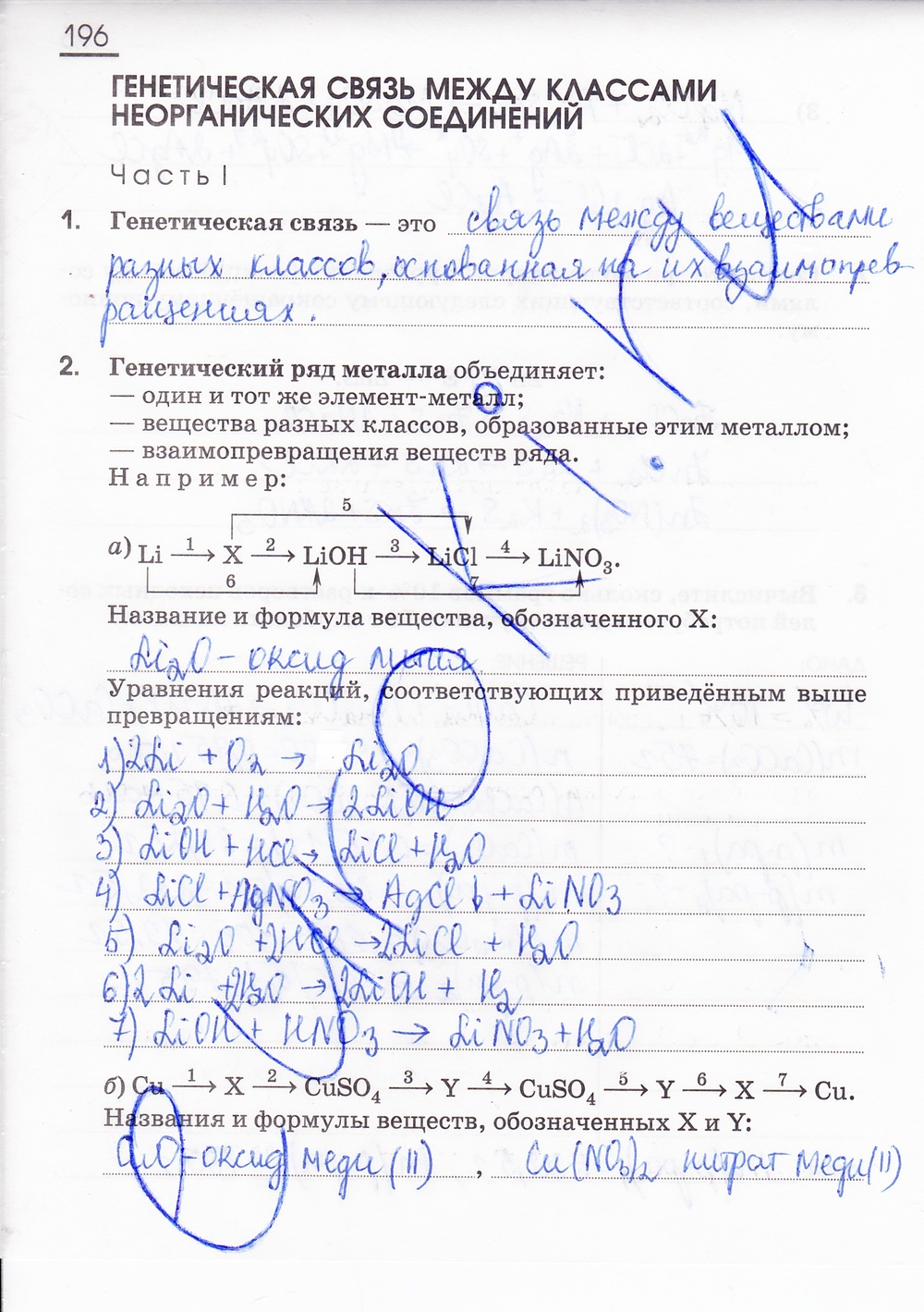 Рабочая тетрадь по химии 8 класс., задание номер стр. 196