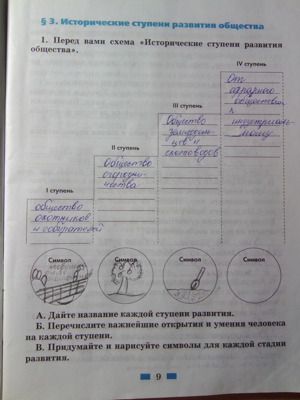 Рабочая тетрадь по обществознанию 6 класс. К учебнику А.И. Кравченко Е.А.  Певцова, задание номер стр.9