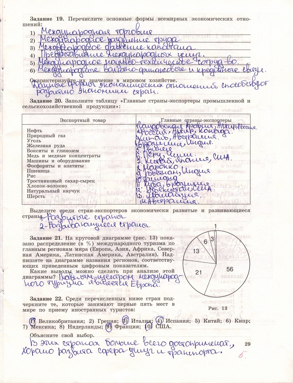 Рабочая тетрадь по географии 10 класс, задание номер стр. 29