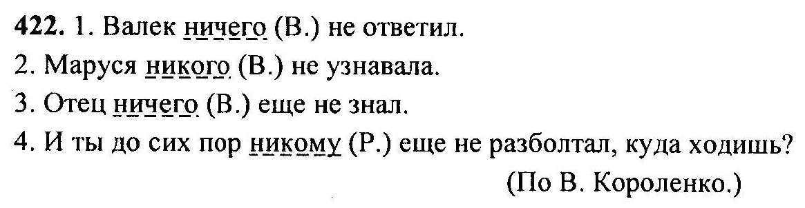 Русский язык 7 класс упр 422. В. Короленко Валек ничего не ответил.