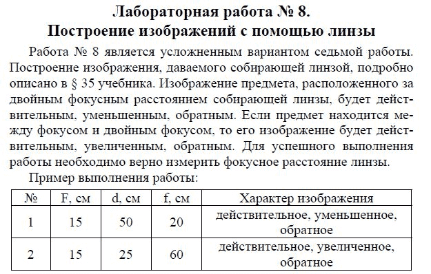 Получение изображения при помощи линзы лабораторная работа 11 8 класс ответы по физике