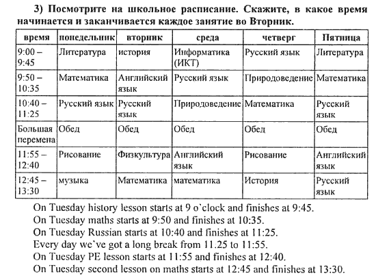 Составить расписание на английском языке 5